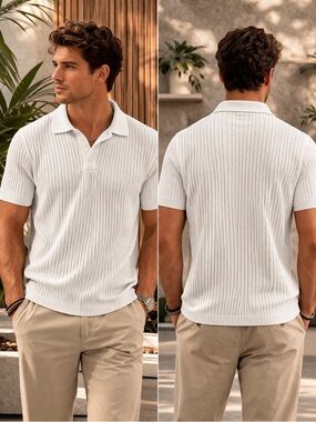 Sonoma Ribbed Polo Top Bundle L Black & White Stretch Knit Casual Chic